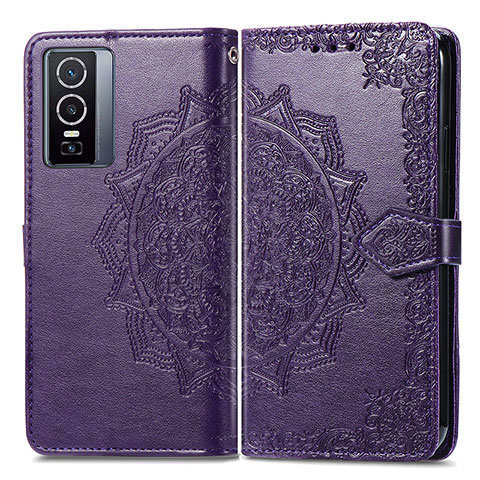 Custodia Portafoglio In Pelle Fantasia Modello Cover con Supporto per Vivo Y76 5G Viola