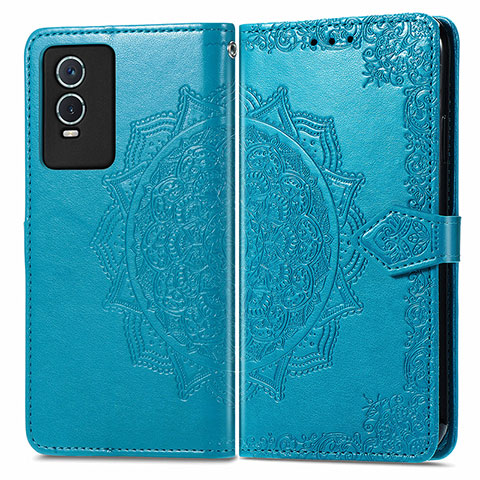 Custodia Portafoglio In Pelle Fantasia Modello Cover con Supporto per Vivo Y76s 5G Blu