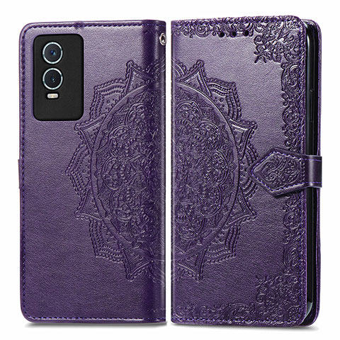 Custodia Portafoglio In Pelle Fantasia Modello Cover con Supporto per Vivo Y76s 5G Viola