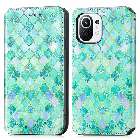 Custodia Portafoglio In Pelle Fantasia Modello Cover con Supporto per Xiaomi Mi 11 Lite 4G Verde