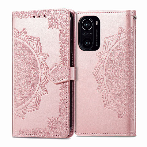 Custodia Portafoglio In Pelle Fantasia Modello Cover con Supporto per Xiaomi Mi 11X Pro 5G Oro Rosa