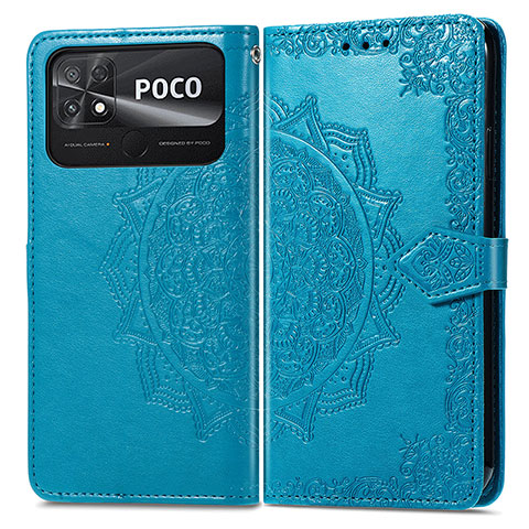 Custodia Portafoglio In Pelle Fantasia Modello Cover con Supporto per Xiaomi Poco C40 Blu