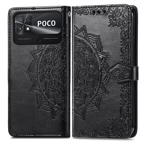 Custodia Portafoglio In Pelle Fantasia Modello Cover con Supporto per Xiaomi Poco C40 Nero