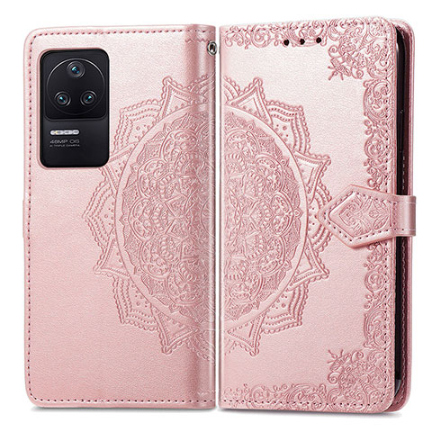 Custodia Portafoglio In Pelle Fantasia Modello Cover con Supporto per Xiaomi Poco F4 5G Oro Rosa