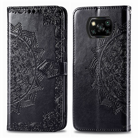 Custodia Portafoglio In Pelle Fantasia Modello Cover con Supporto per Xiaomi Poco X3 NFC Nero