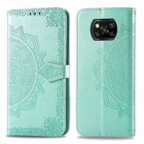 Custodia Portafoglio In Pelle Fantasia Modello Cover con Supporto per Xiaomi Poco X3 Pro Verde