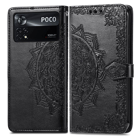 Custodia Portafoglio In Pelle Fantasia Modello Cover con Supporto per Xiaomi Poco X4 Pro 5G Nero