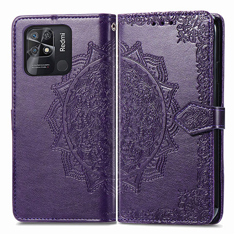 Custodia Portafoglio In Pelle Fantasia Modello Cover con Supporto per Xiaomi Redmi 10 India Viola