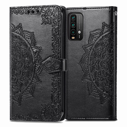 Custodia Portafoglio In Pelle Fantasia Modello Cover con Supporto per Xiaomi Redmi 9 Power Nero