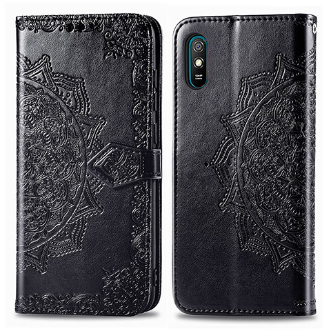 Custodia Portafoglio In Pelle Fantasia Modello Cover con Supporto per Xiaomi Redmi 9AT Nero