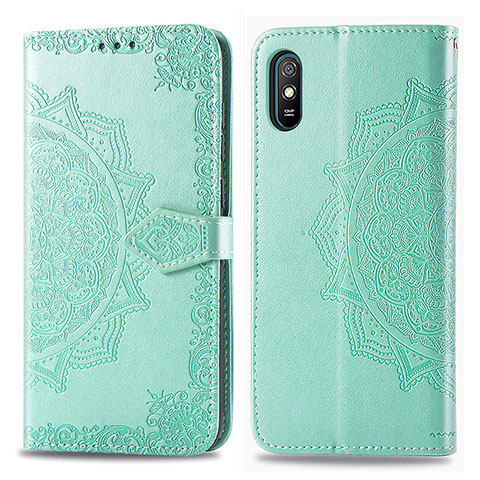 Custodia Portafoglio In Pelle Fantasia Modello Cover con Supporto per Xiaomi Redmi 9AT Verde