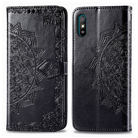 Custodia Portafoglio In Pelle Fantasia Modello Cover con Supporto per Xiaomi Redmi 9i Nero