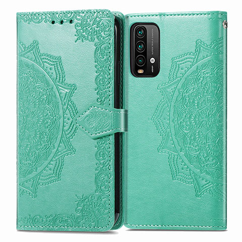 Custodia Portafoglio In Pelle Fantasia Modello Cover con Supporto per Xiaomi Redmi 9T 4G Verde