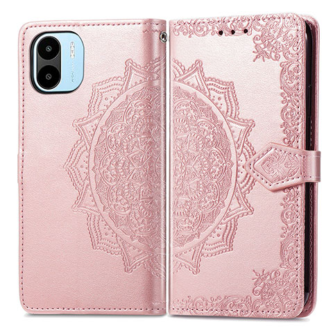 Custodia Portafoglio In Pelle Fantasia Modello Cover con Supporto per Xiaomi Redmi A1 Oro Rosa