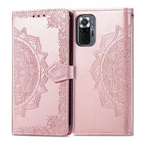 Custodia Portafoglio In Pelle Fantasia Modello Cover con Supporto per Xiaomi Redmi Note 10 Pro 4G Oro Rosa