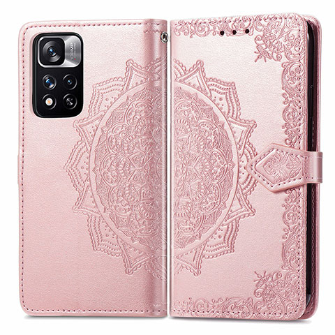 Custodia Portafoglio In Pelle Fantasia Modello Cover con Supporto per Xiaomi Redmi Note 11 Pro+ Plus 5G Oro Rosa