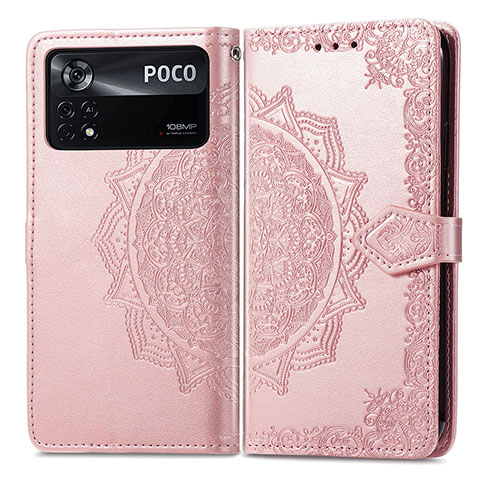 Custodia Portafoglio In Pelle Fantasia Modello Cover con Supporto per Xiaomi Redmi Note 11E Pro 5G Oro Rosa