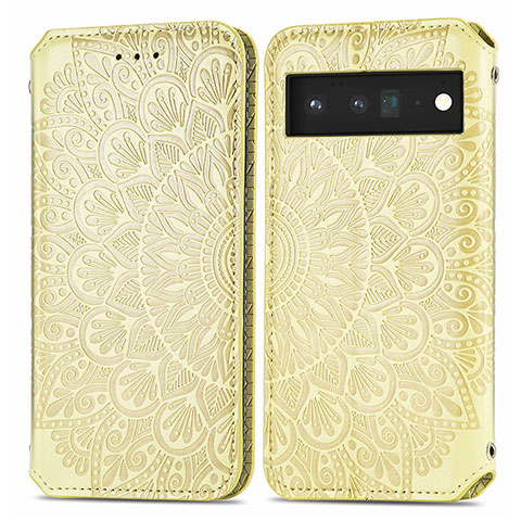 Custodia Portafoglio In Pelle Fantasia Modello Cover con Supporto S01D per Google Pixel 6 Pro 5G Argento