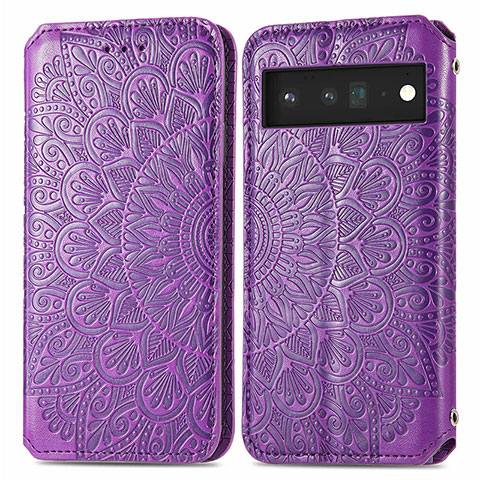 Custodia Portafoglio In Pelle Fantasia Modello Cover con Supporto S01D per Google Pixel 6 Pro 5G Viola