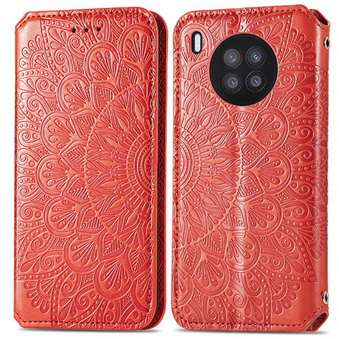 Custodia Portafoglio In Pelle Fantasia Modello Cover con Supporto S01D per Huawei Honor 50 Lite Rosso