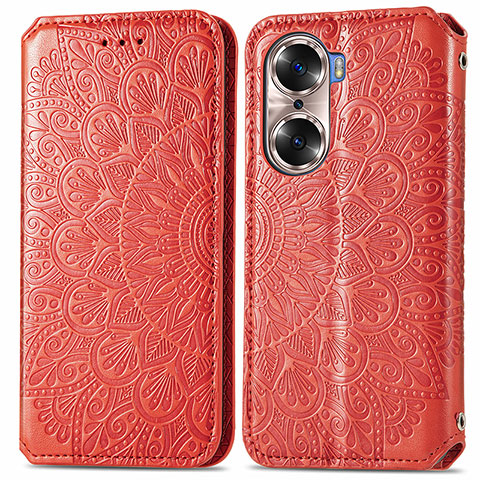 Custodia Portafoglio In Pelle Fantasia Modello Cover con Supporto S01D per Huawei Honor 60 5G Rosso