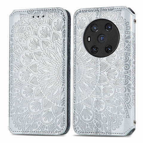 Custodia Portafoglio In Pelle Fantasia Modello Cover con Supporto S01D per Huawei Honor Magic3 5G Argento