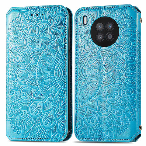 Custodia Portafoglio In Pelle Fantasia Modello Cover con Supporto S01D per Huawei Nova 8i Blu