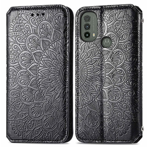 Custodia Portafoglio In Pelle Fantasia Modello Cover con Supporto S01D per Motorola Moto E40 Nero