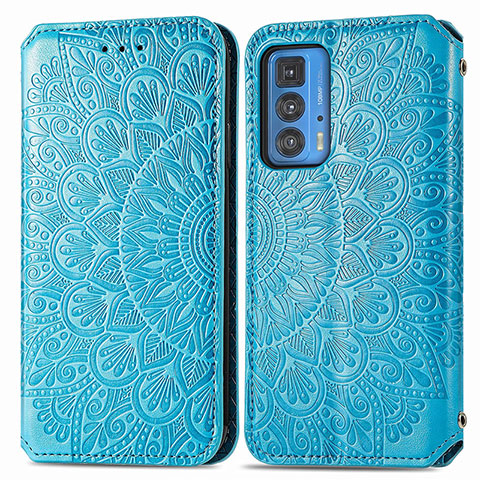 Custodia Portafoglio In Pelle Fantasia Modello Cover con Supporto S01D per Motorola Moto Edge 20 Pro 5G Blu