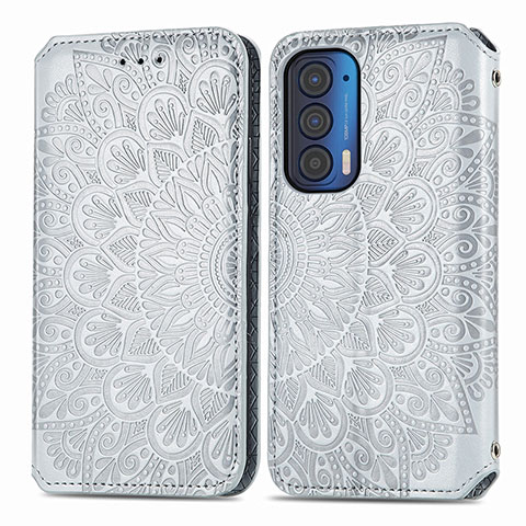 Custodia Portafoglio In Pelle Fantasia Modello Cover con Supporto S01D per Motorola Moto Edge (2021) 5G Argento