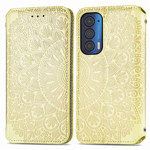 Custodia Portafoglio In Pelle Fantasia Modello Cover con Supporto S01D per Motorola Moto Edge (2021) 5G Oro