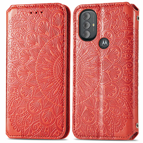 Custodia Portafoglio In Pelle Fantasia Modello Cover con Supporto S01D per Motorola Moto G Play Gen 2 Rosso