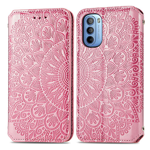 Custodia Portafoglio In Pelle Fantasia Modello Cover con Supporto S01D per Motorola Moto G31 Oro Rosa