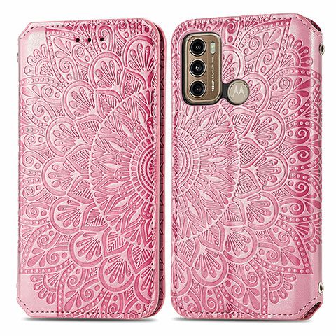 Custodia Portafoglio In Pelle Fantasia Modello Cover con Supporto S01D per Motorola Moto G60 Oro Rosa