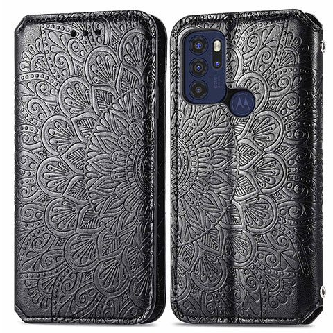 Custodia Portafoglio In Pelle Fantasia Modello Cover con Supporto S01D per Motorola Moto G60s Nero