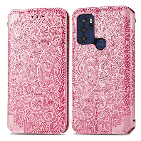 Custodia Portafoglio In Pelle Fantasia Modello Cover con Supporto S01D per Motorola Moto G60s Oro Rosa