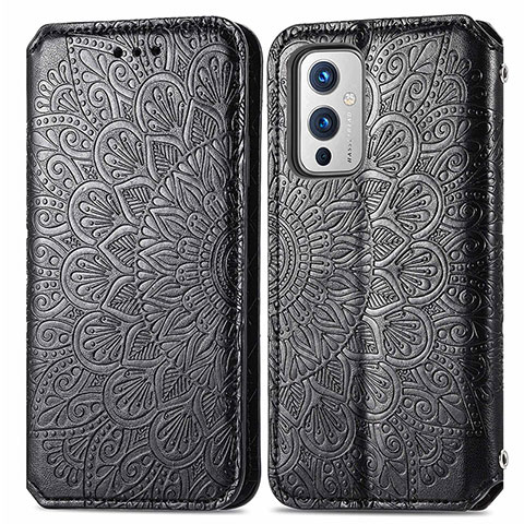 Custodia Portafoglio In Pelle Fantasia Modello Cover con Supporto S01D per OnePlus 9 5G Nero