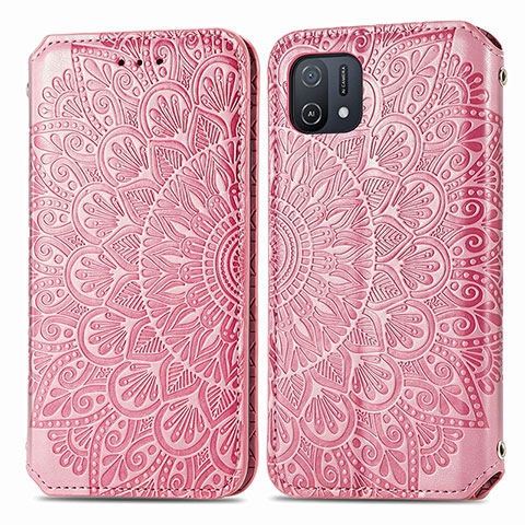 Custodia Portafoglio In Pelle Fantasia Modello Cover con Supporto S01D per Oppo A16K Oro Rosa