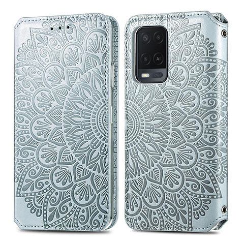 Custodia Portafoglio In Pelle Fantasia Modello Cover con Supporto S01D per Oppo A54 4G Argento