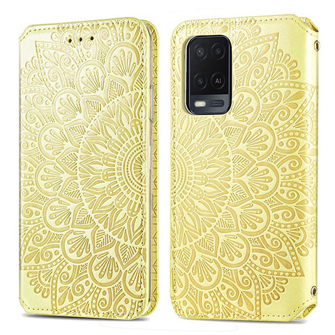 Custodia Portafoglio In Pelle Fantasia Modello Cover con Supporto S01D per Oppo A54 4G Oro