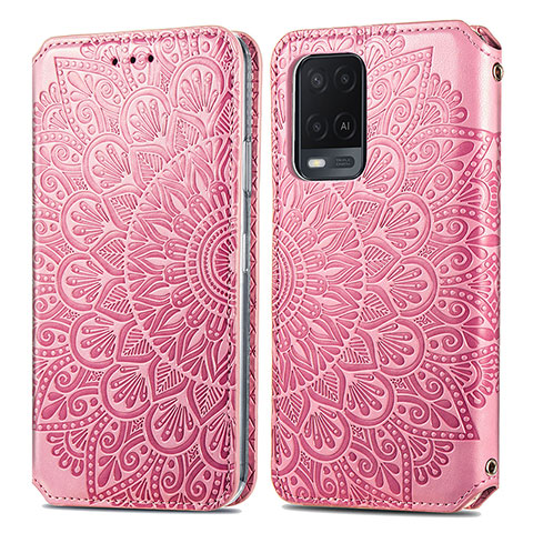 Custodia Portafoglio In Pelle Fantasia Modello Cover con Supporto S01D per Oppo A54 4G Oro Rosa