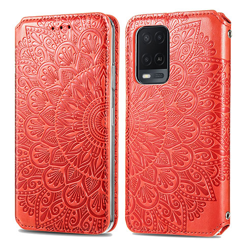 Custodia Portafoglio In Pelle Fantasia Modello Cover con Supporto S01D per Oppo A54 4G Rosso