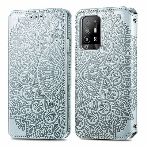 Custodia Portafoglio In Pelle Fantasia Modello Cover con Supporto S01D per Oppo A94 5G Argento