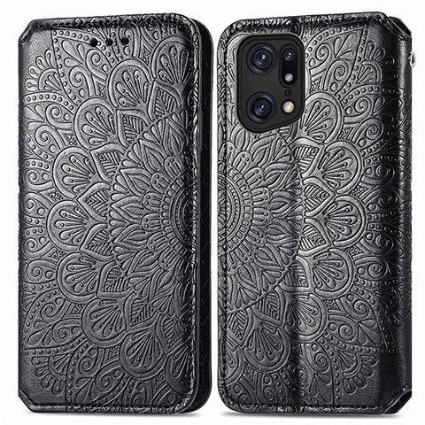 Custodia Portafoglio In Pelle Fantasia Modello Cover con Supporto S01D per Oppo Find X5 Pro 5G Nero