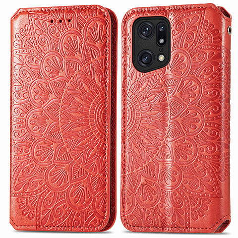 Custodia Portafoglio In Pelle Fantasia Modello Cover con Supporto S01D per Oppo Find X5 Pro 5G Rosso