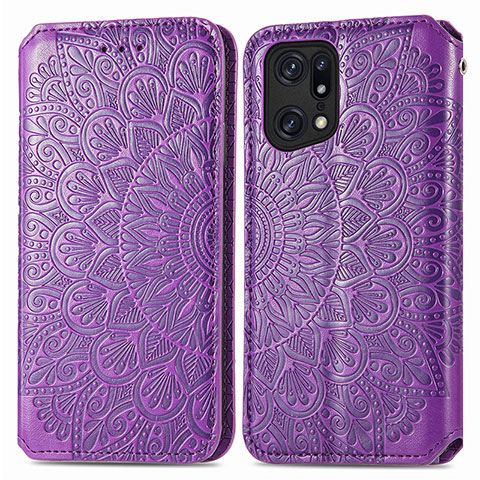 Custodia Portafoglio In Pelle Fantasia Modello Cover con Supporto S01D per Oppo Find X5 Pro 5G Viola