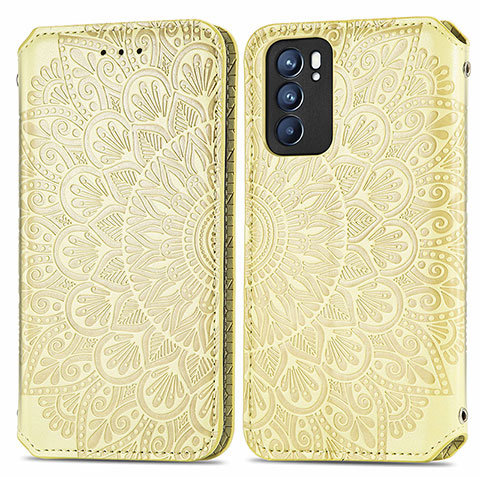 Custodia Portafoglio In Pelle Fantasia Modello Cover con Supporto S01D per Oppo Reno6 5G Oro