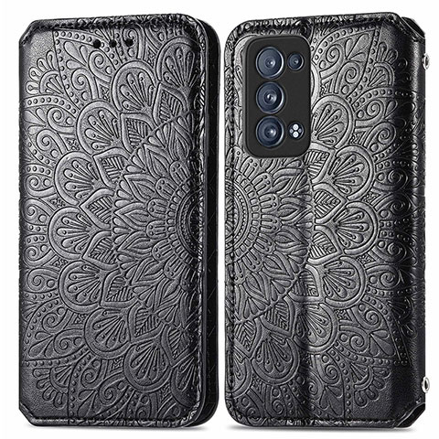 Custodia Portafoglio In Pelle Fantasia Modello Cover con Supporto S01D per Oppo Reno6 Pro 5G Nero