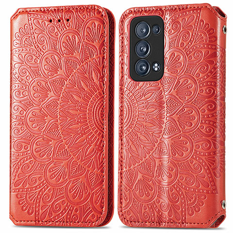 Custodia Portafoglio In Pelle Fantasia Modello Cover con Supporto S01D per Oppo Reno6 Pro 5G Rosso