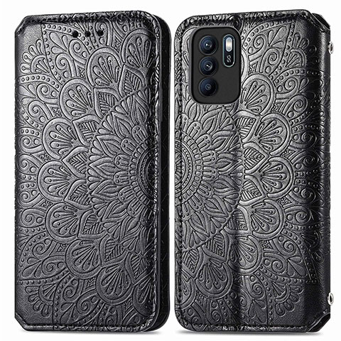 Custodia Portafoglio In Pelle Fantasia Modello Cover con Supporto S01D per Oppo Reno6 Z 5G Nero